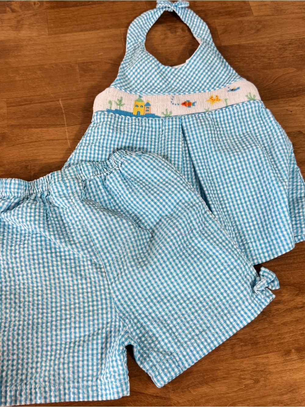 Girls Rare Editions 2 Pc Halter Top Under The Sea Smcoked Set 4T Gingham